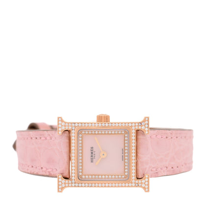 Hermes 18K Rose Gold Diamond 17.2mm Heure H Watch Rose Pale 1925012