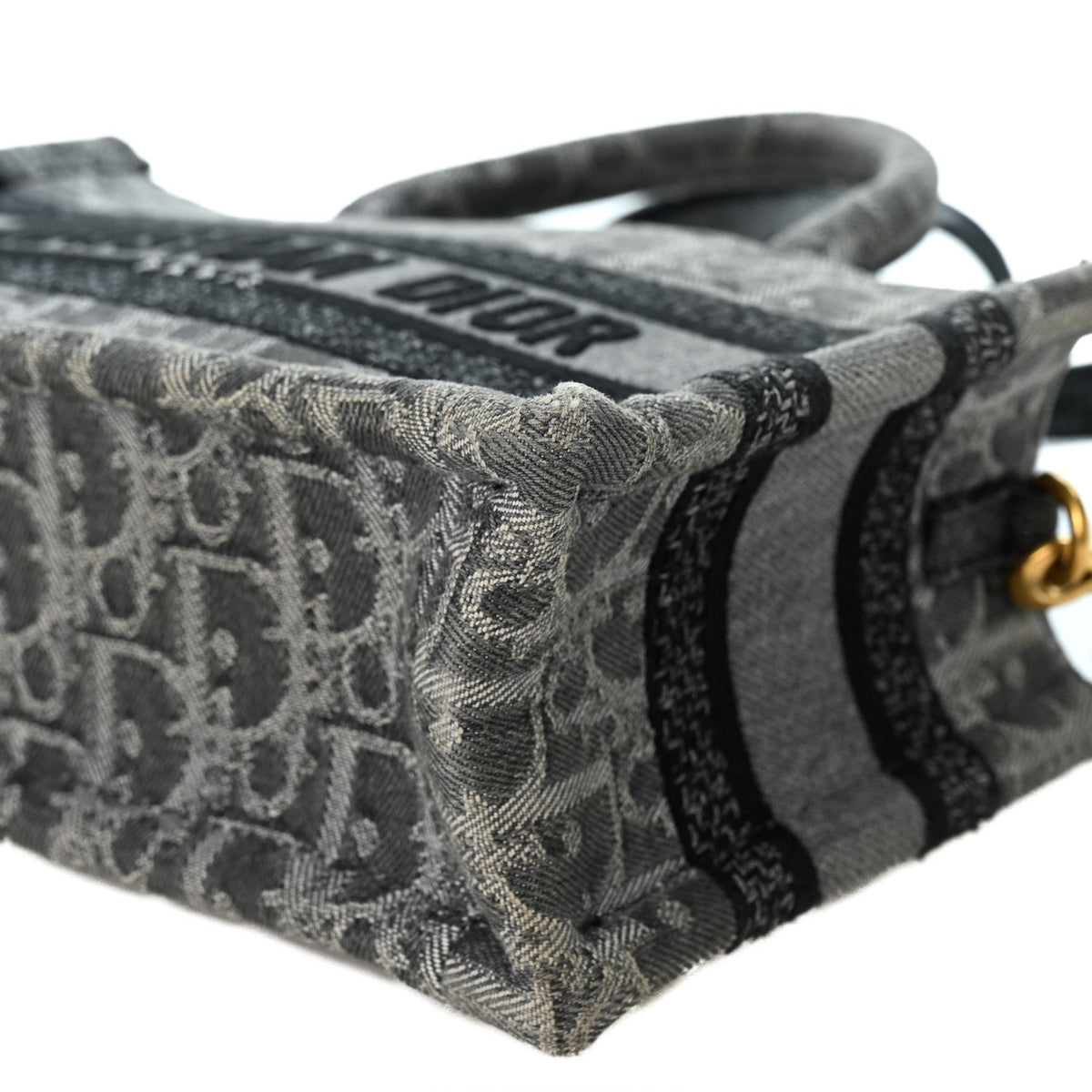 Christian Dior Oblique Denim Mini Book Tote With Strap Grey Multicolor