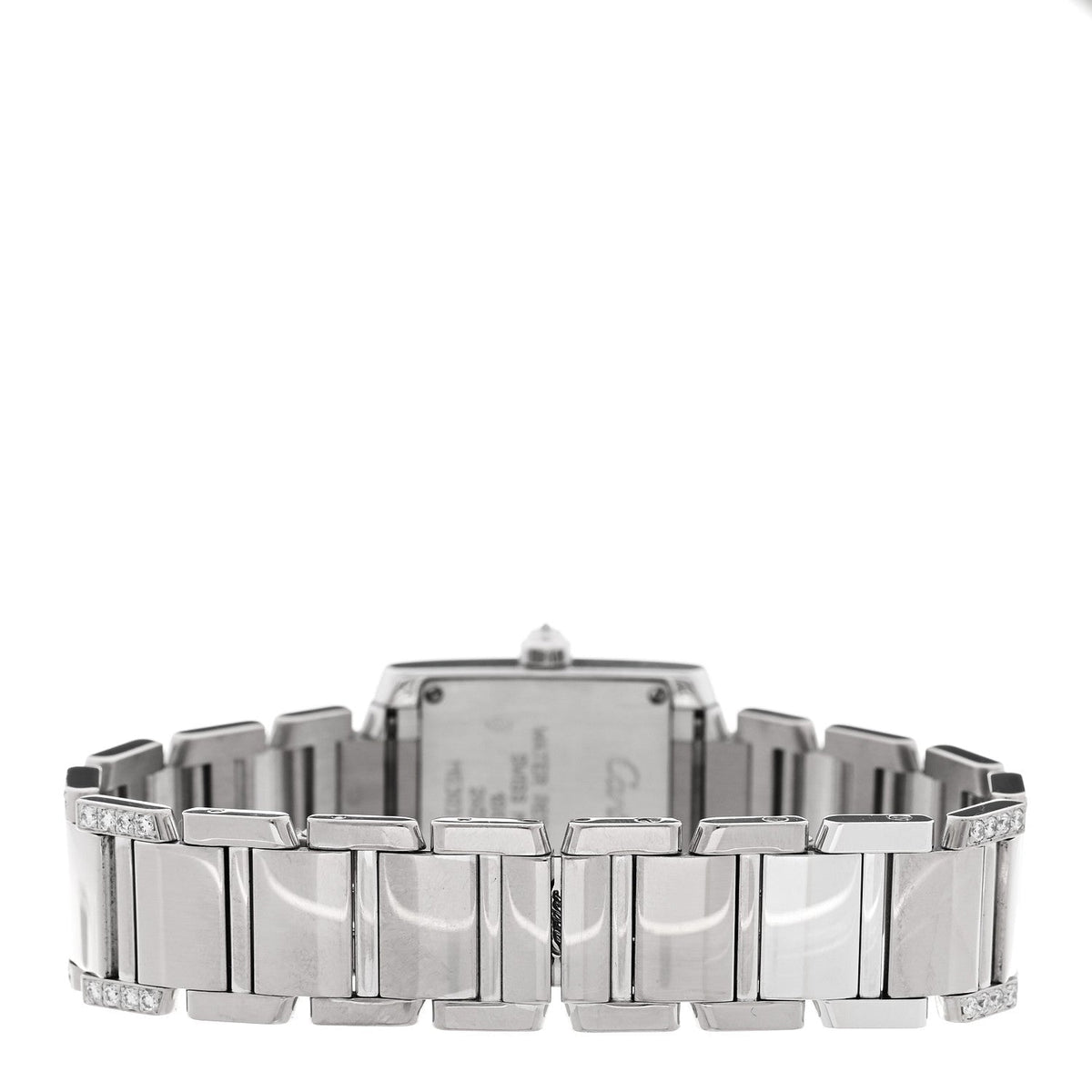 Cartier 18K White Gold Diamond 20mm Tank Francaise Watch Pink