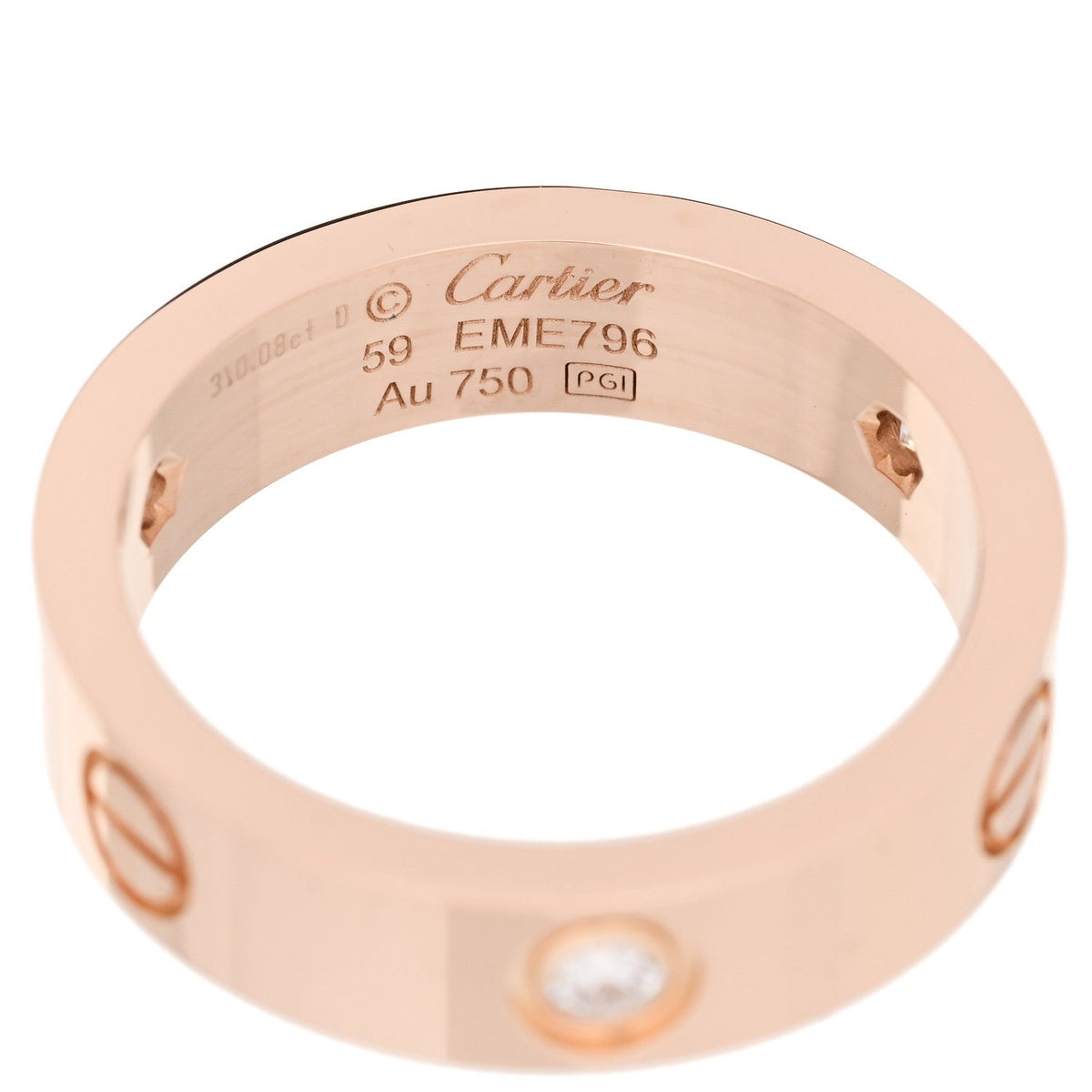 Cartier 18K Pink Gold 3 Diamond 5.5mm LOVE Ring 59 8.75