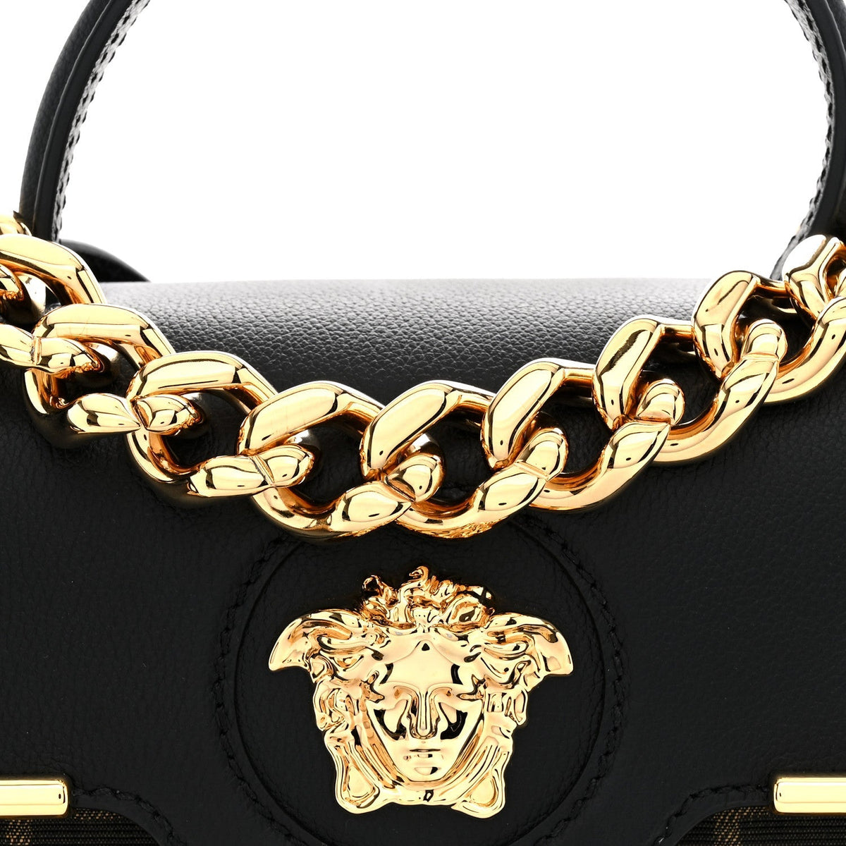 Versace Grained Calfskin Fendace Medium La Medusa Bag Black Brown