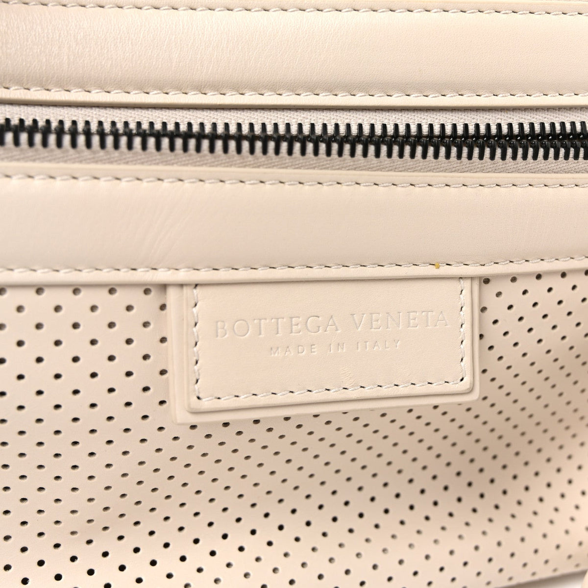 Bottega Veneta Perforated Calfskin Leggero Belt Bag Mist Plaster