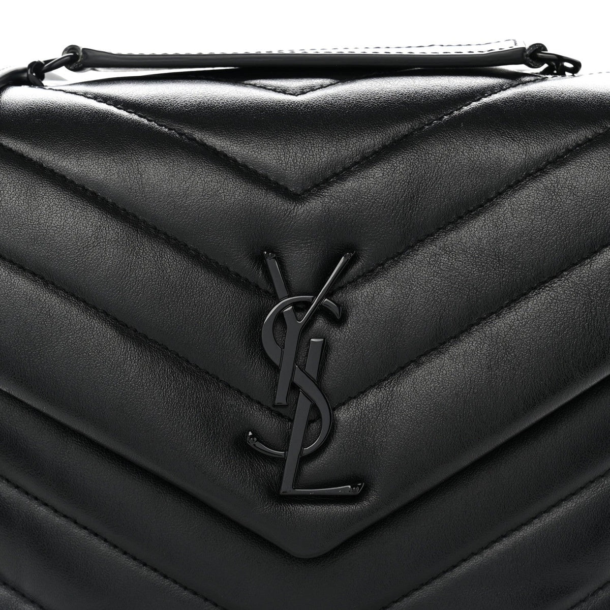 Saint Laurent Calfskin Y Quilted Monogram Small Loulou Chain Satchel Black