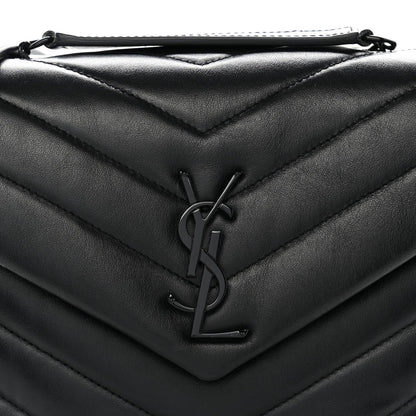 Saint Laurent Calfskin Y Quilted Monogram Small Loulou Chain Satchel Black