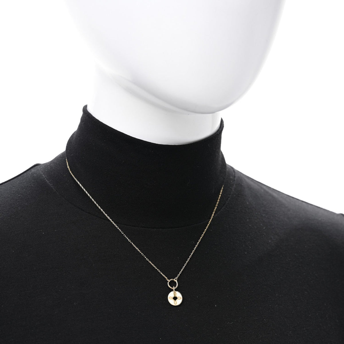 Foundrae 18K Yellow Gold Enamel Petite Champleve True Love Knot Necklace White