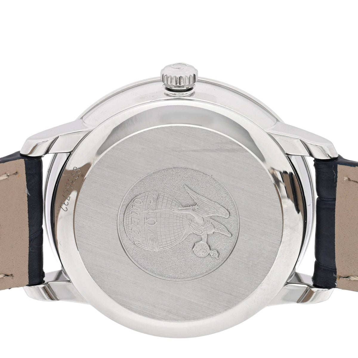 Omega Stainless Steel Alligator Diamond 32.7mm De Ville Prestige Watch Blue