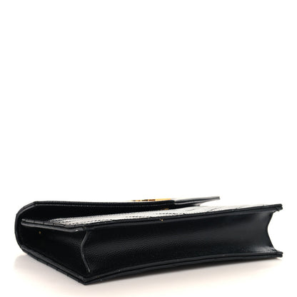 Saint Laurent Grain De Poudre Matelasse Chevron Monogram Envelope Chain Wallet Black
