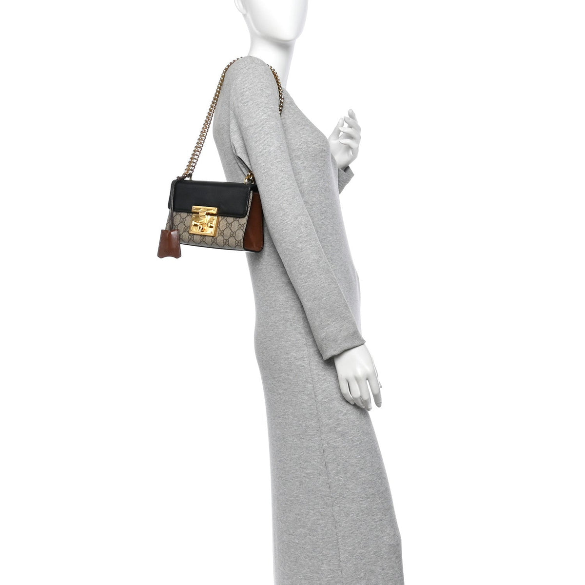 Gucci GG Supreme Calfskin Small Padlock Shoulder Bag Beige Black Cuir 1986340