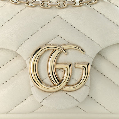Gucci Lambskin Matelasse Mini GG Marmont Shoulder Bag White