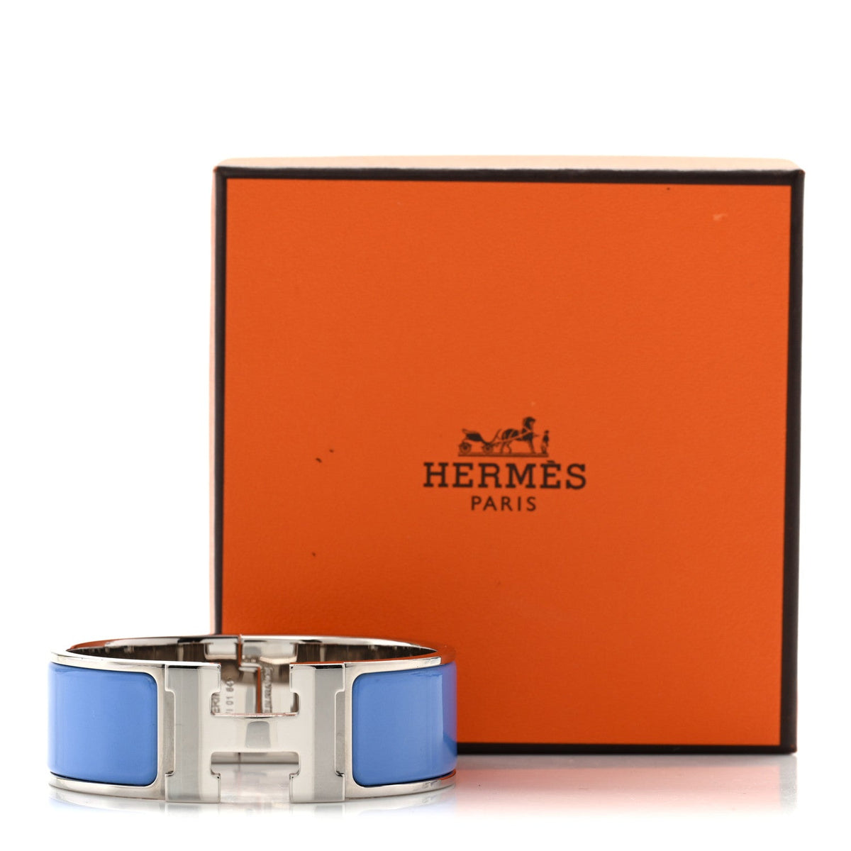Hermes Enamel Palladium Plated Wide Clic Clac H Bracelet GM Bleu Transat