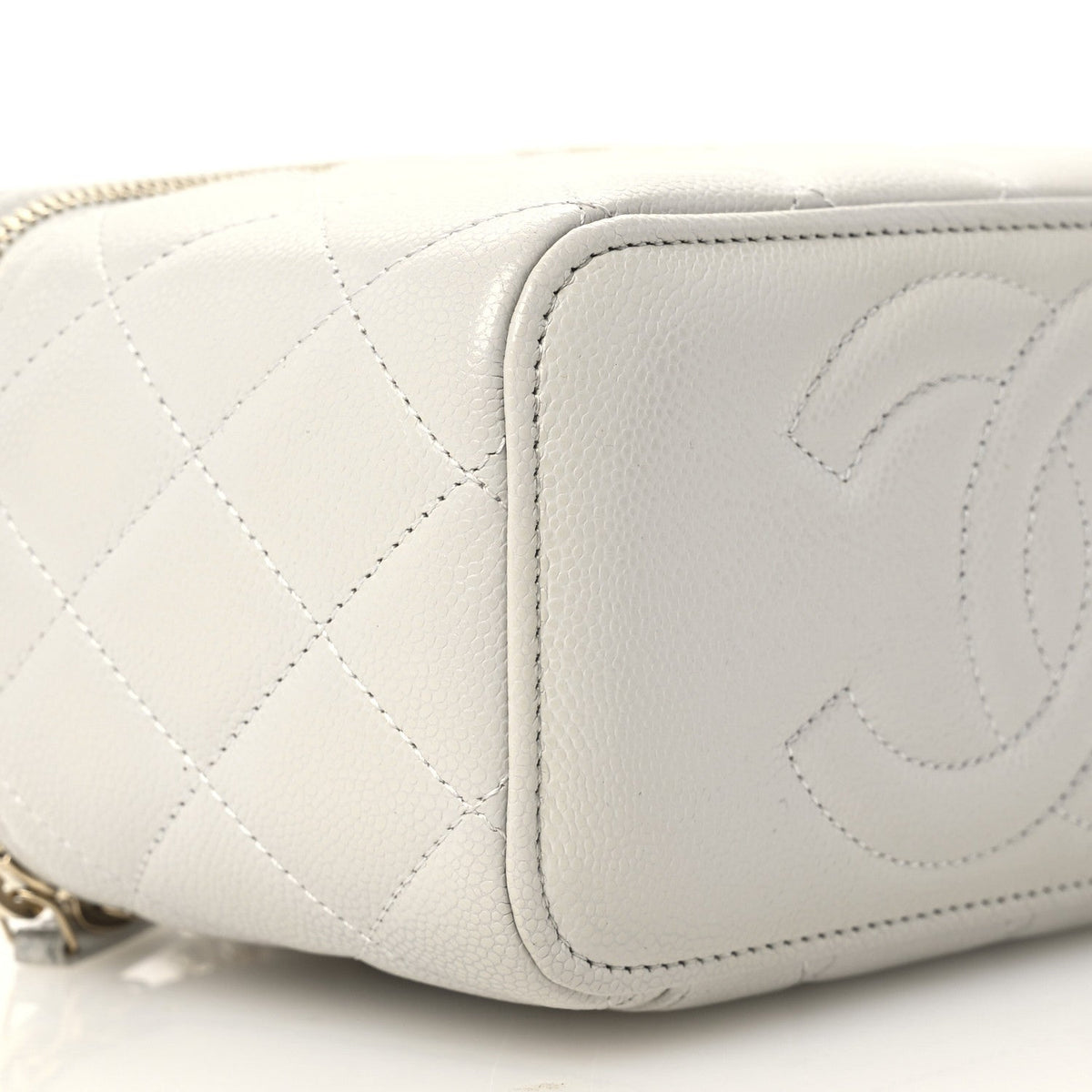 Chanel Caviar Quilted Small Tiny CC Vanity Case With Chain Light Grey