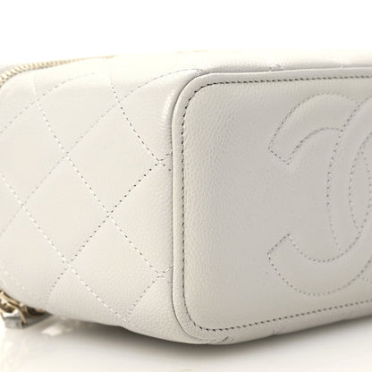 Chanel Caviar Quilted Small Tiny CC Vanity Case With Chain Light Grey