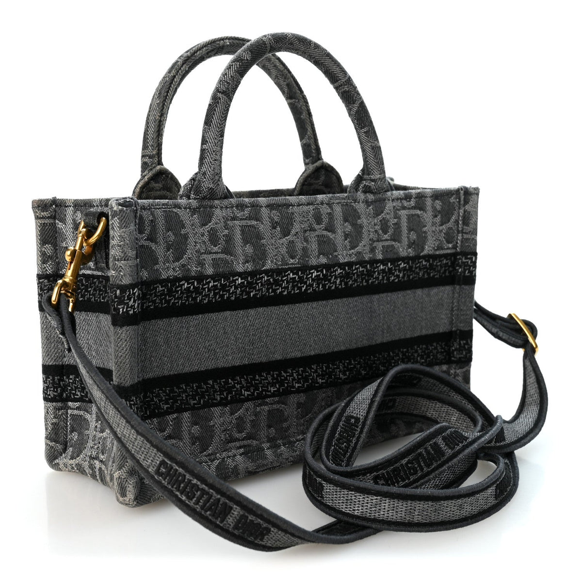 Christian Dior Oblique Denim Mini Book Tote With Strap Grey Multicolor