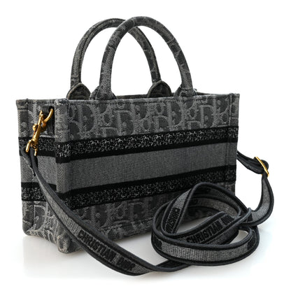 Christian Dior Oblique Denim Mini Book Tote With Strap Grey Multicolor