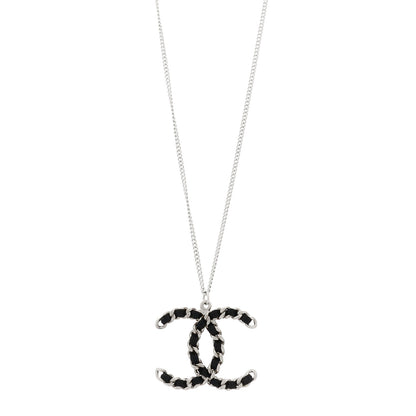 Chanel Lambskin CC Necklace Black Silver