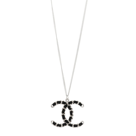 Chanel Lambskin CC Necklace Black Silver