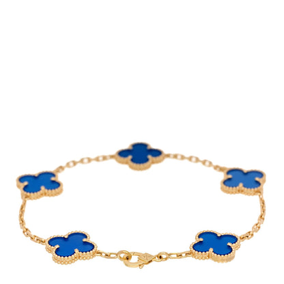 Van Cleef & Arpels 18K Yellow Gold Blue Agate 5 Motifs Vintage Alhambra Bracelet