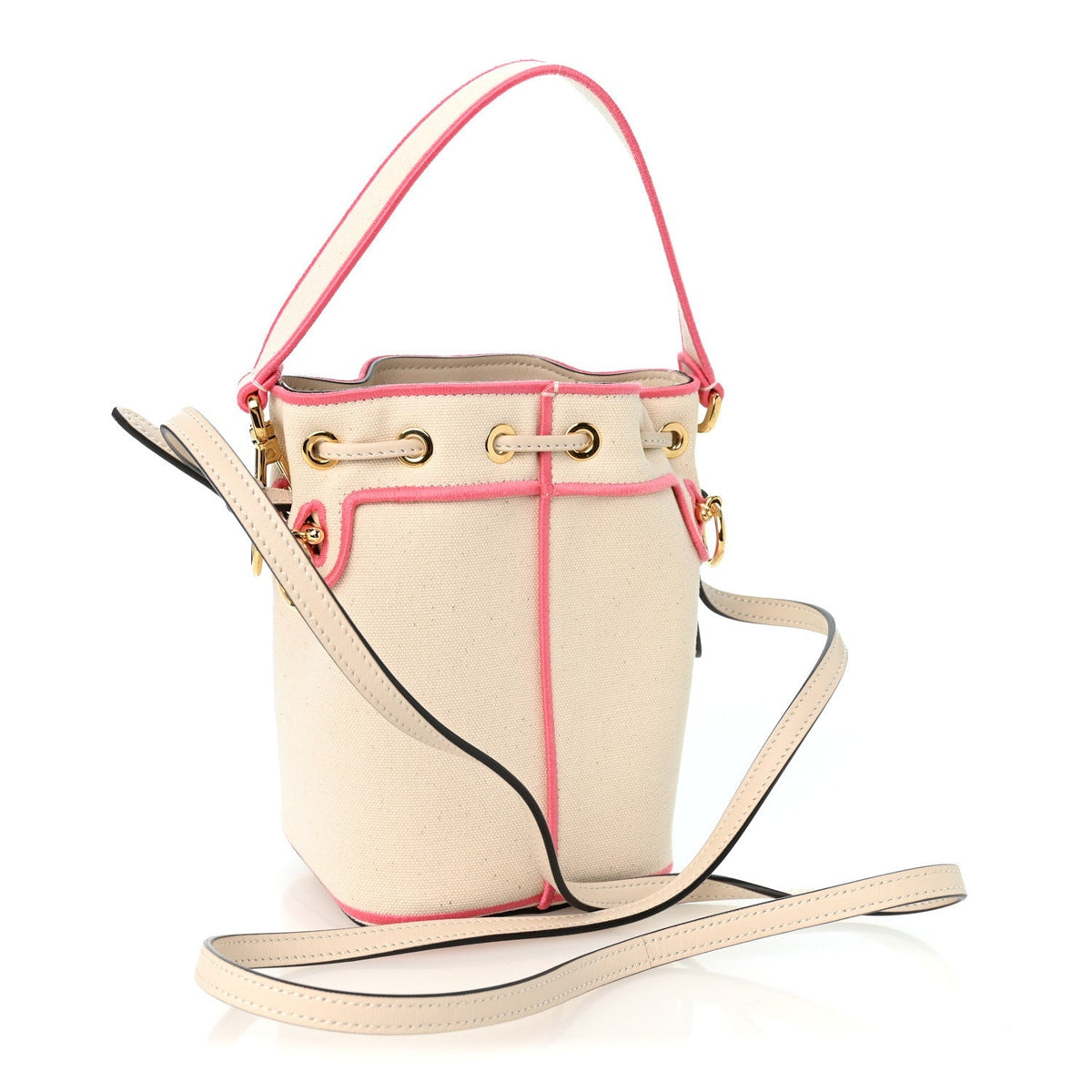 Fendi Canvas Vitello Grace Mini Mon Tresor Bucket Bag Grezzo Pink