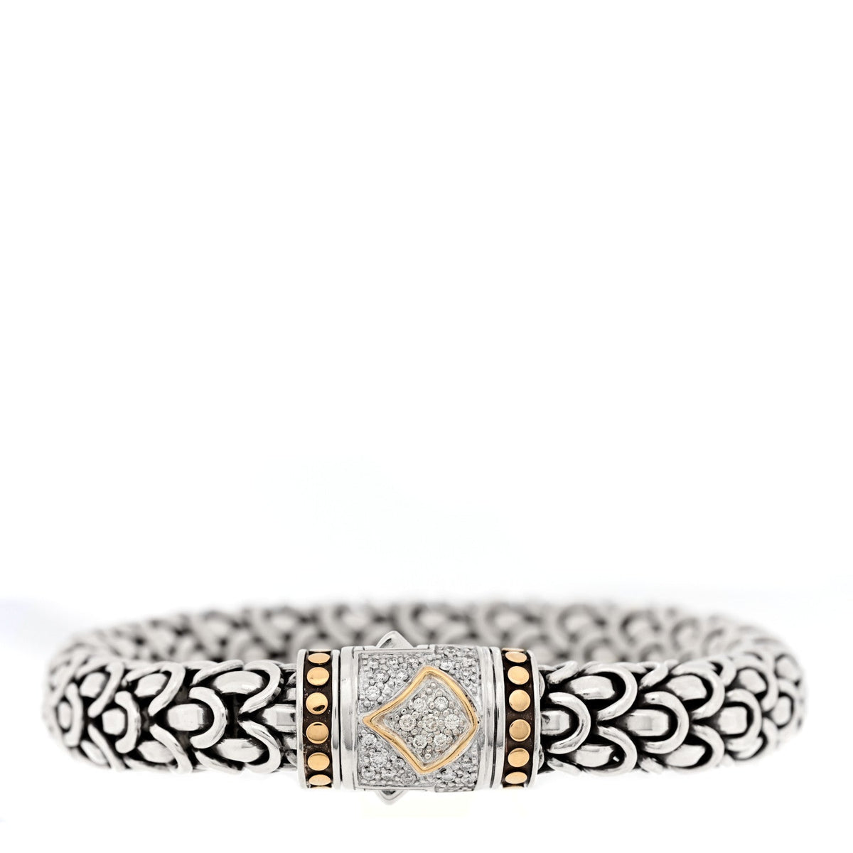 John Hardy Sterling Silver 18K Yellow Gold Diamond 11mm Naga Bracelet