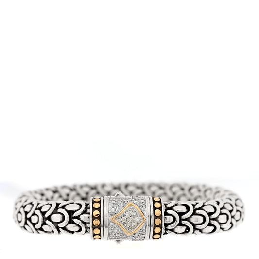 John Hardy Sterling Silver 18K Yellow Gold Diamond 11mm Naga Bracelet