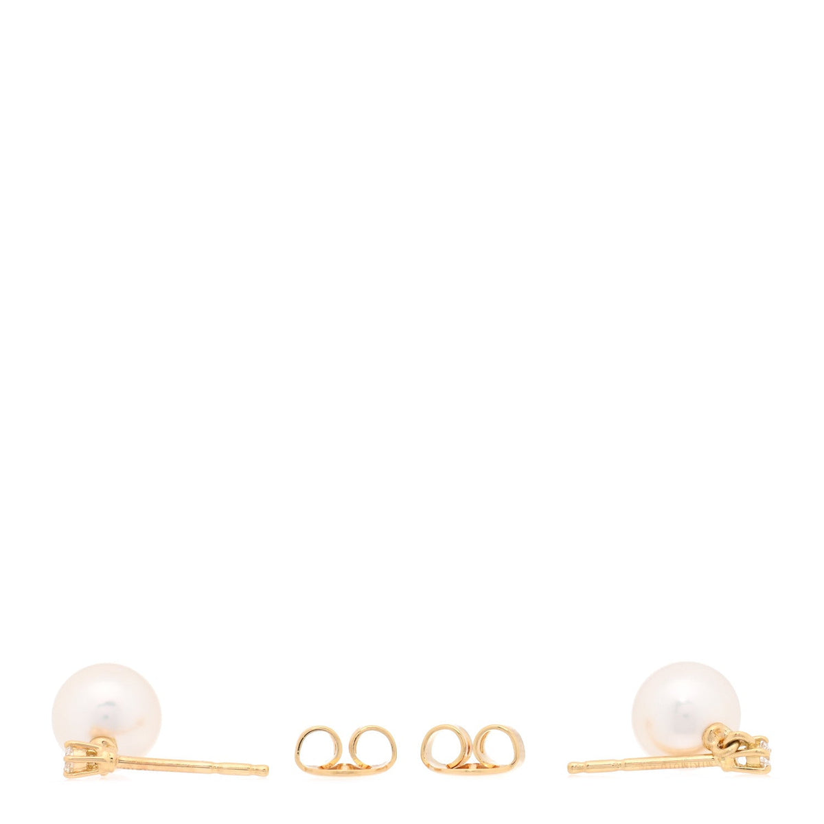 18K Yellow Gold Diamond Akoya Cultured Pearl 7-7.5mm Earrings