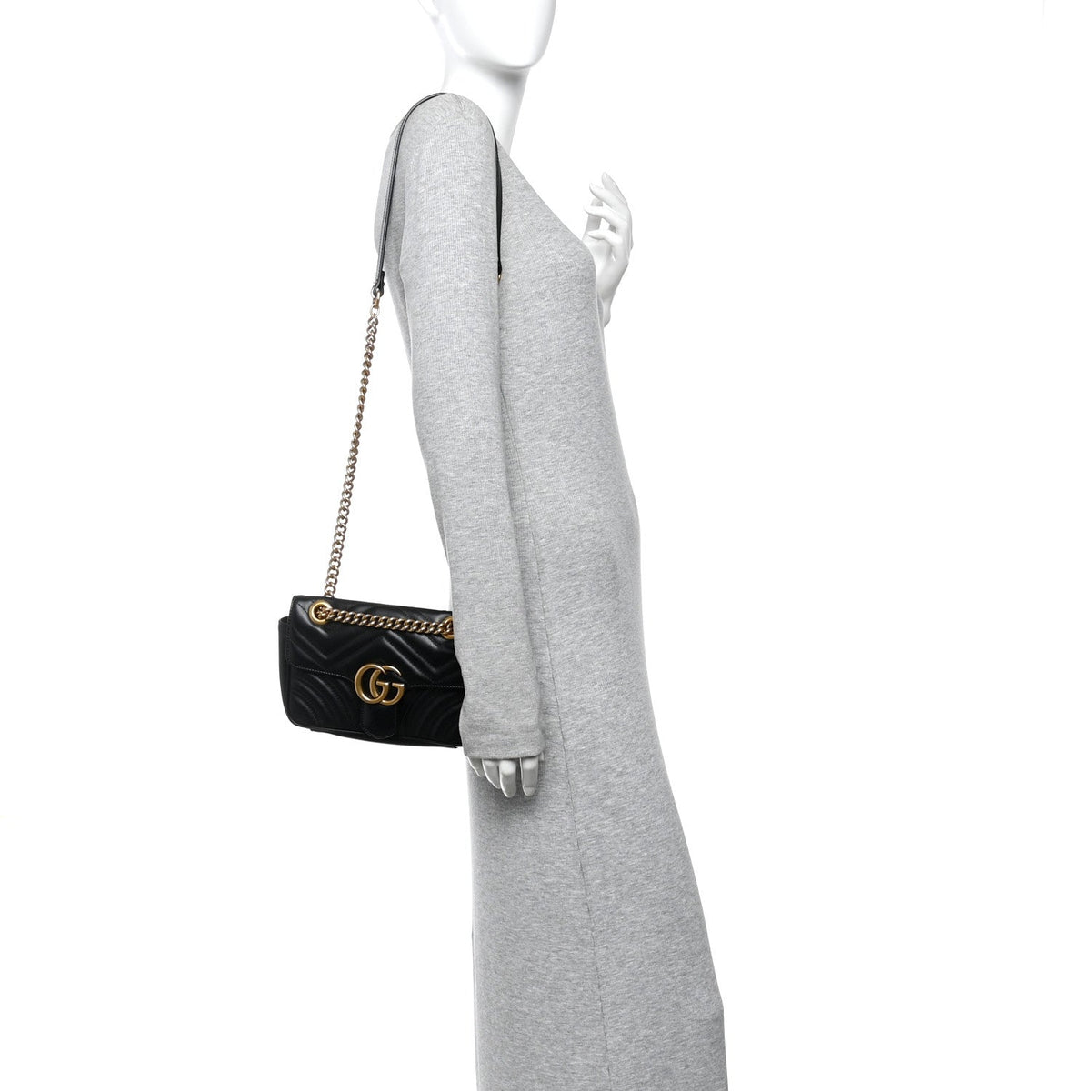 Gucci Calfskin Matelasse Small GG Marmont Shoulder Bag Black