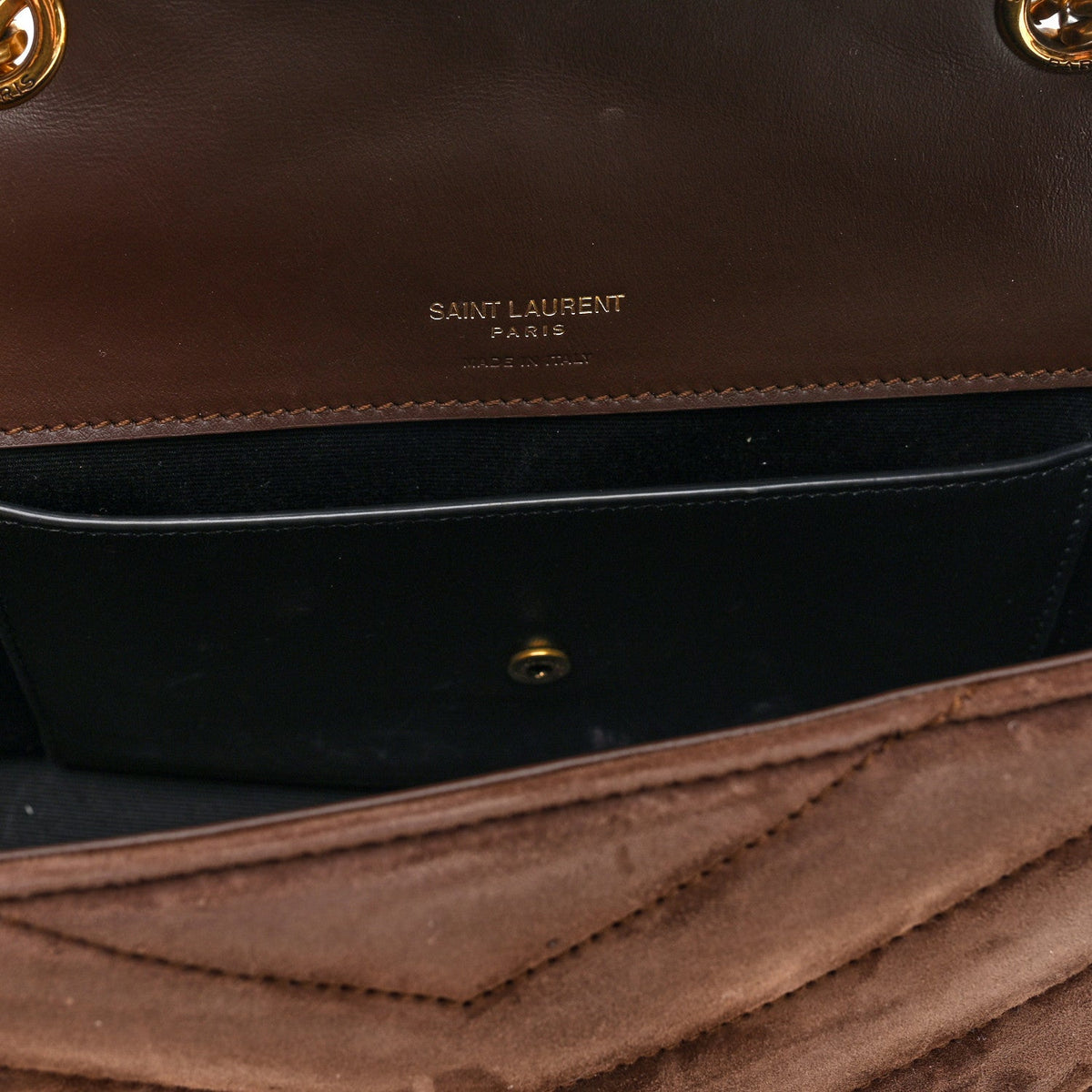 Saint Laurent Suede Chevron Quilted Medium Loulou Bark Brown