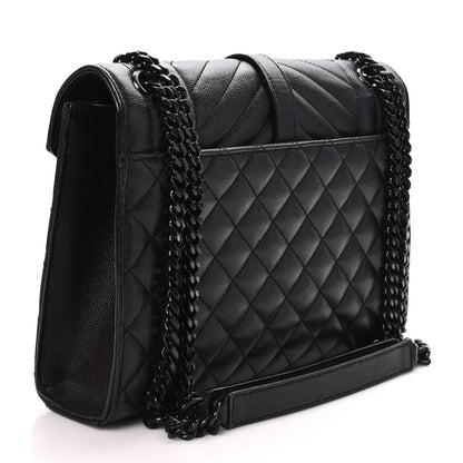 Saint Laurent Grain De Poudre Mixed Matelasse Triquilt Medium Monogram Satchel Black