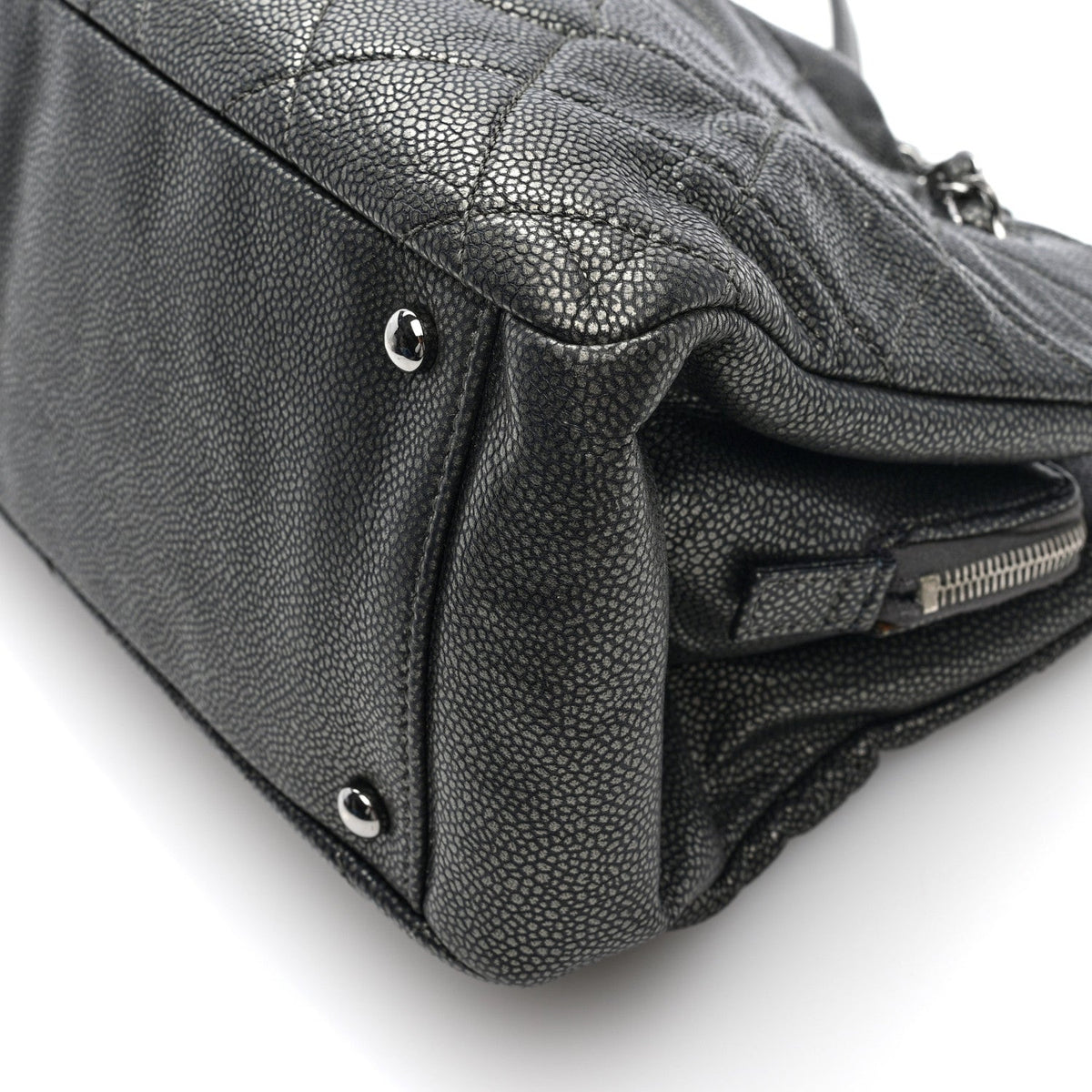 Chanel Metallic Caviar Quilted Timeless CC Shopping Tote Bag Dark Grey