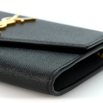 Saint Laurent Grain de Poudre Uptown Chain Wallet Black