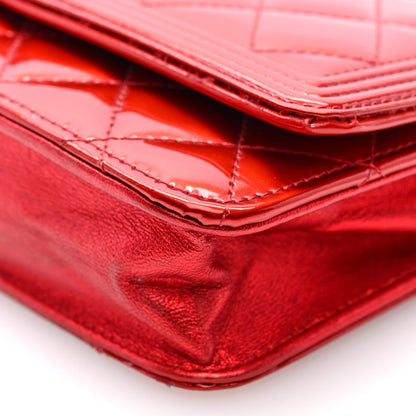 Chanel Metallic Patent Calfskin Quilted Boy Wallet On Chain Red 1985854