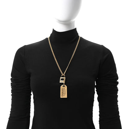 Chanel CC Padlock ID Dog Tag Charm Necklace Gold