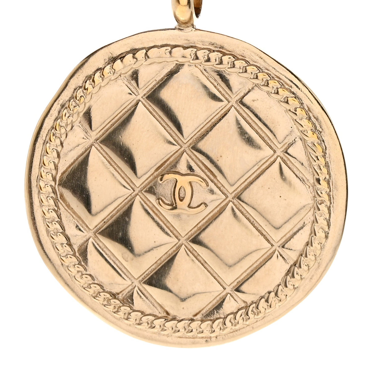 Chanel Metal Quilted CC Pendant Chain Necklace Light Gold
