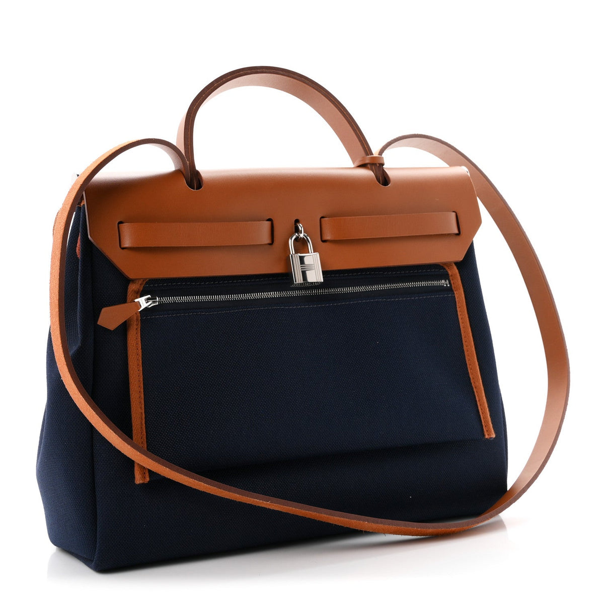Hermes Toile Vache Hunter Herbag Zip Retourne 31 PM Bleu Marine