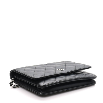 Chanel Lambskin Quilted Wallet On Chain WOC Bag Black