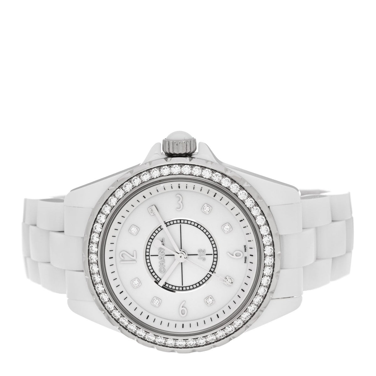 Chanel Stainless Steel Ceramic Diamond 33mm J12 Watch White