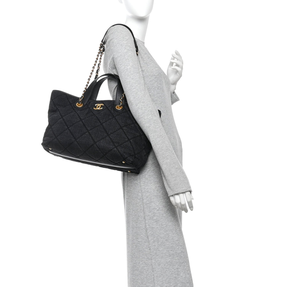 Chanel Denim Calfskin Quilted Small Deauville Tote Black