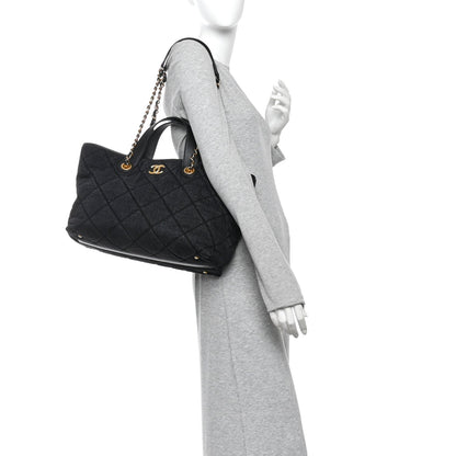 Chanel Denim Calfskin Quilted Small Deauville Tote Black