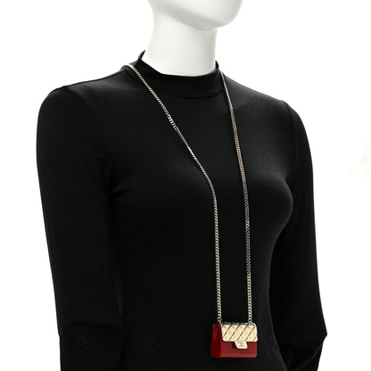 Chanel Metal Resin Flap Bag Long Necklace Gold Red