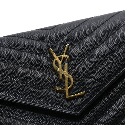 Saint Laurent Grain De Poudre Matelasse Chevron Monogram Envelope Chain Wallet Black
