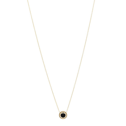 Tiffany 18K Yellow Gold Diamond Black Onyx Small T Circle Pendant Necklace