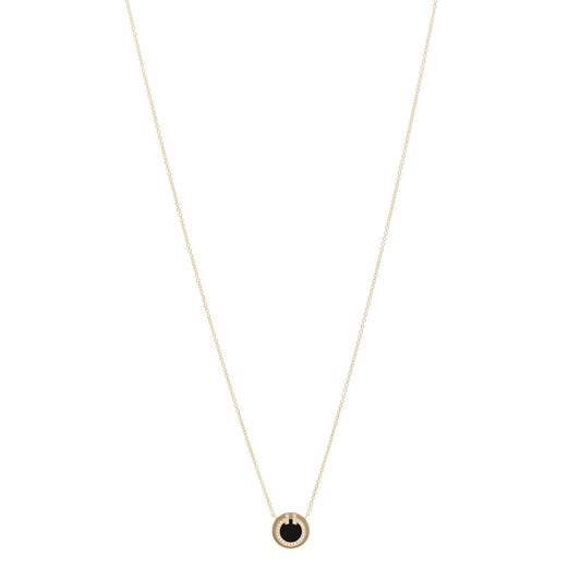 Tiffany 18K Yellow Gold Diamond Black Onyx Small T Circle Pendant Necklace