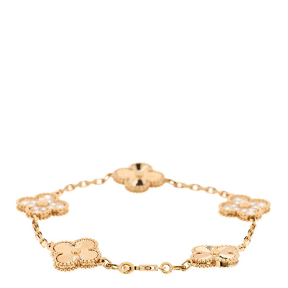 Van Cleef & Arpels 18K Yellow Gold Diamond Guilloche Bracelet