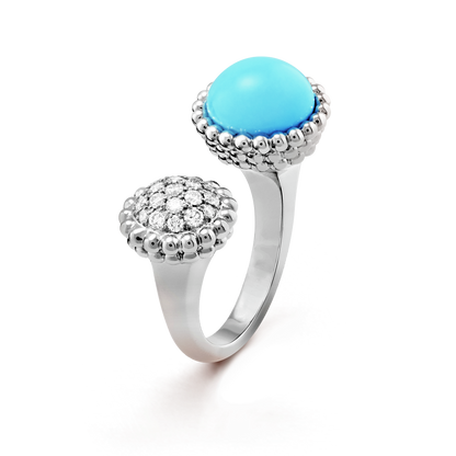 18K White Gold Turquoise VCA Perlée Couleurs Between the Finger Ring