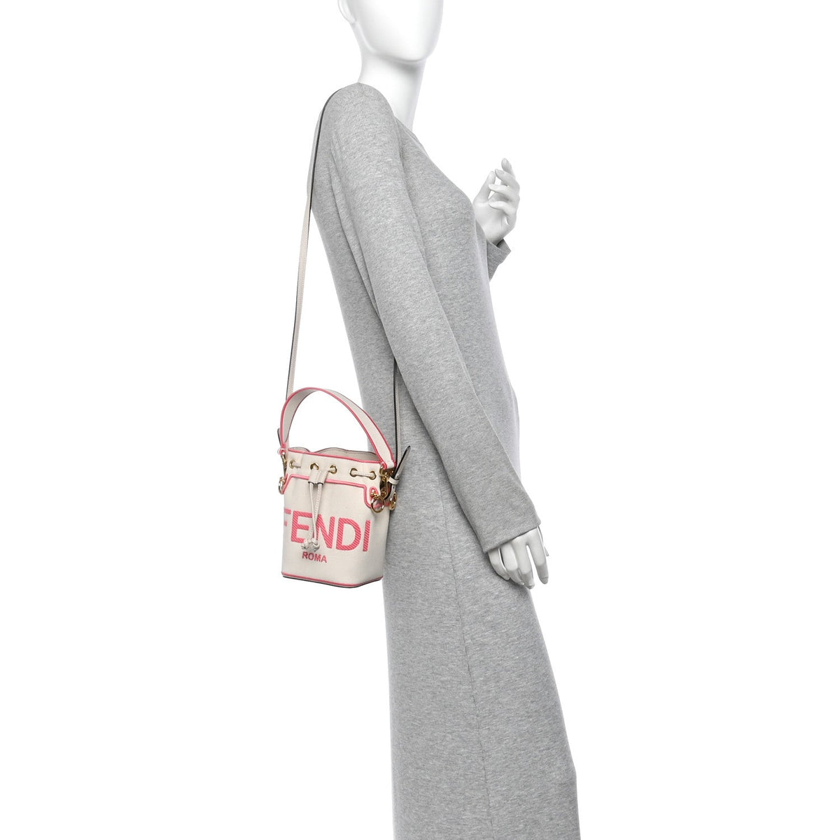 Fendi Canvas Vitello Grace Mini Mon Tresor Bucket Bag Grezzo Pink
