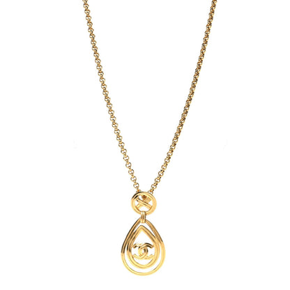 Chanel CC Teardrop Pendant Necklace Gold