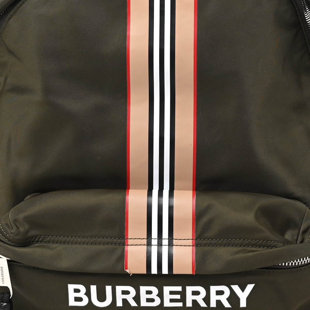 Burberry Canvas Vintage Check Stripe Jett Backpack Dark Olive Green