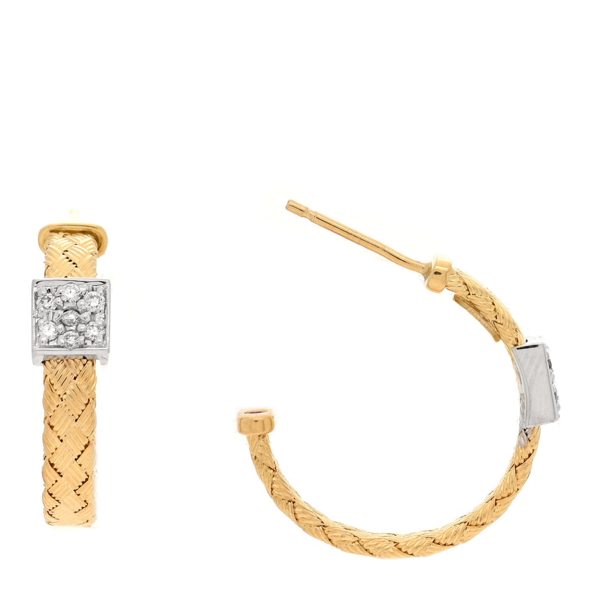 Roberto Coin 18K Yellow White Gold Diamond Primavera Hoop Earrings