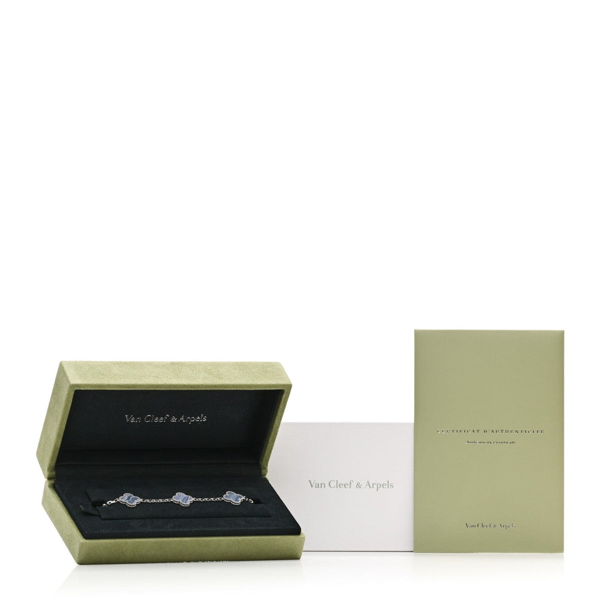 Van Cleef & Arpels 18K White Gold Chalcedony Vintage Alhambra Bracelet