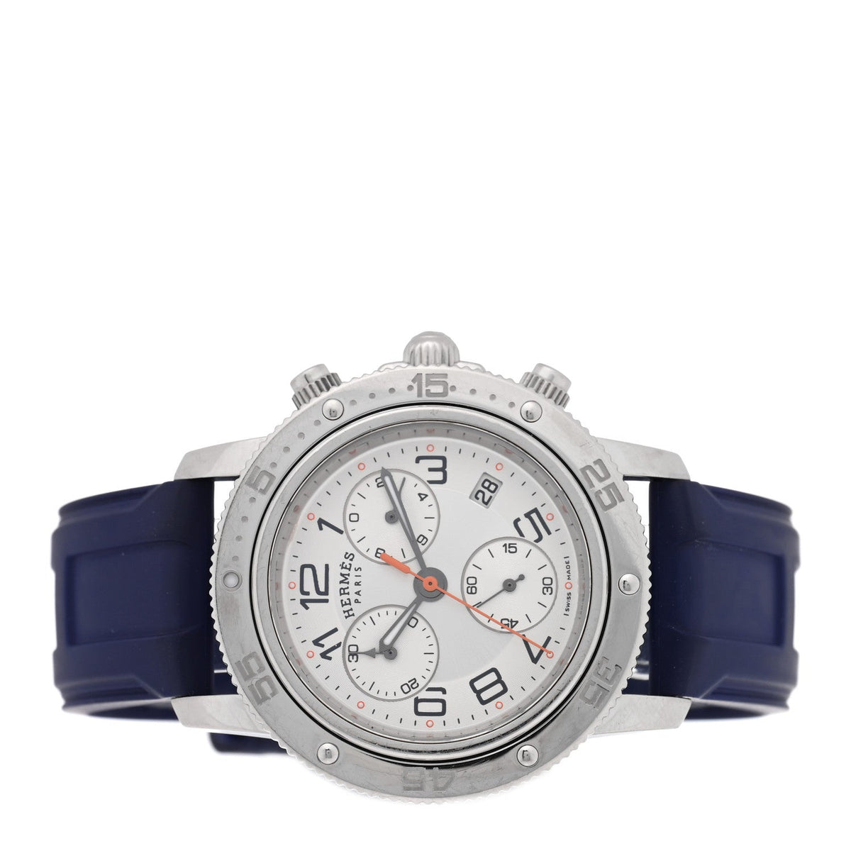 Hermes Stainless Steel Rubber 36mm Clipper Watch Blue